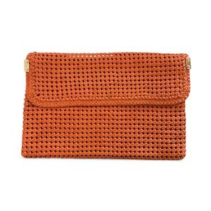 Stuart Weitzman Orange Woven Leather Clutch Bag